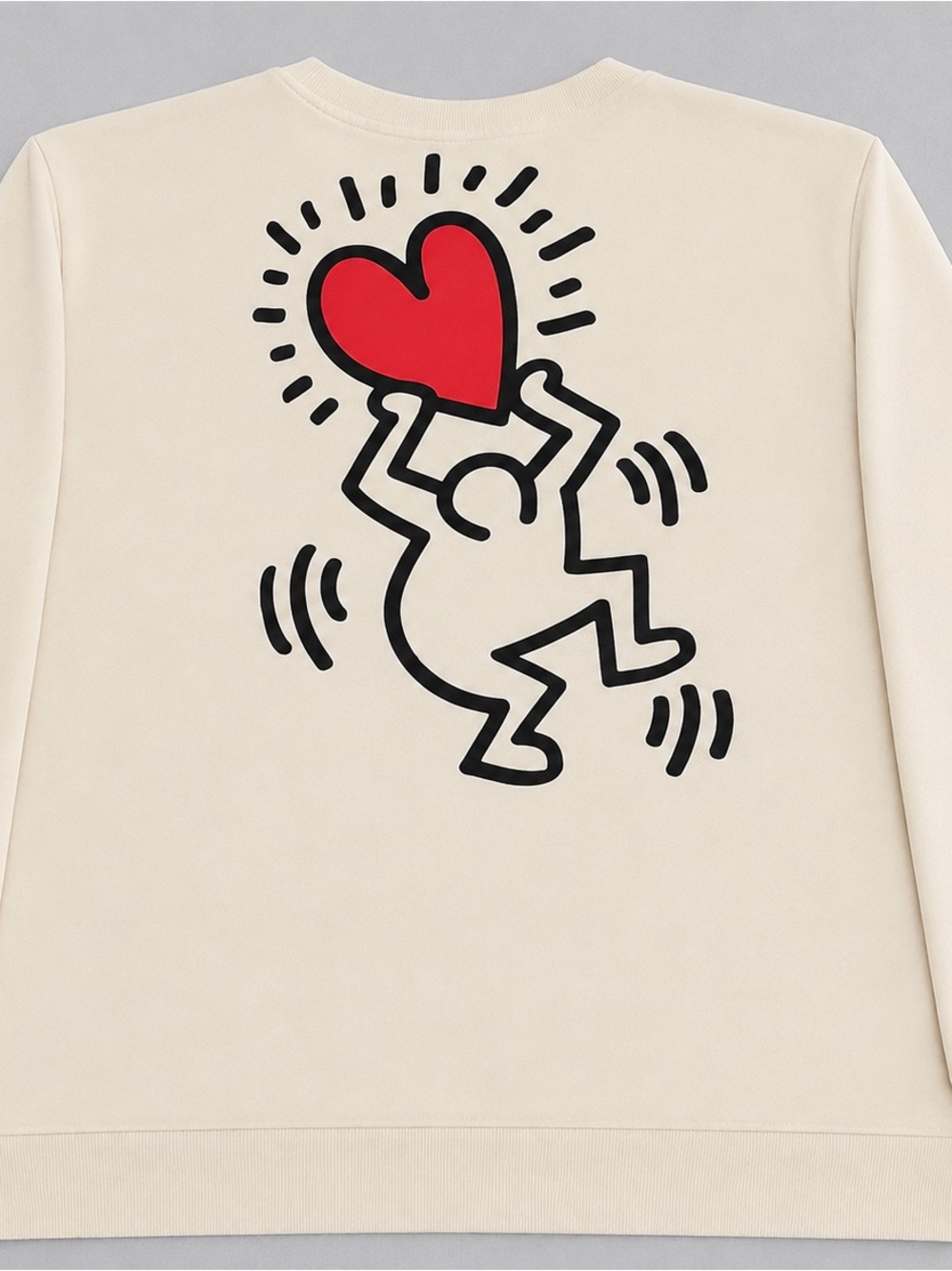 Keith Haring LOVE Heart Graphic Sweatshirt Cream XL Pop Art - Picture 7 of 8